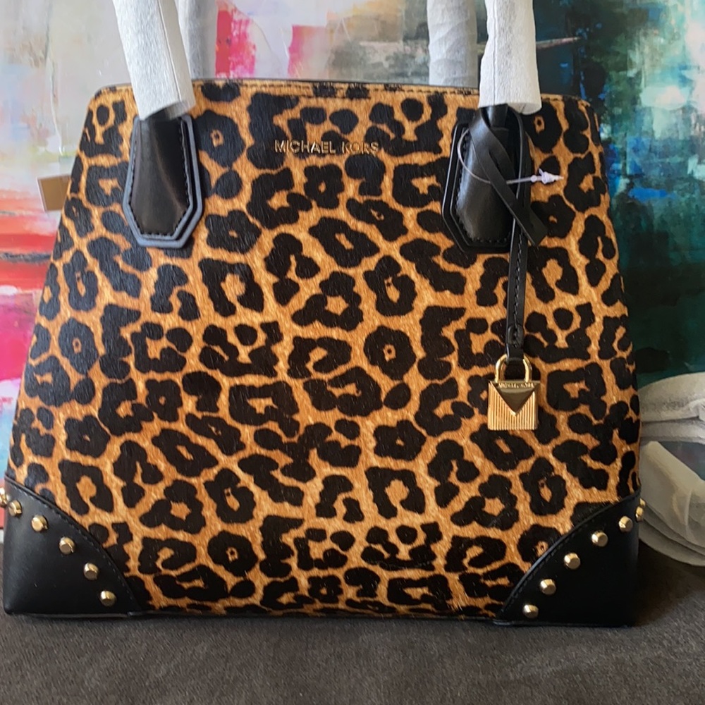 Michael Kors Mercer Gallery Leopard Calf Hair Satchel - Picture 11 of 12